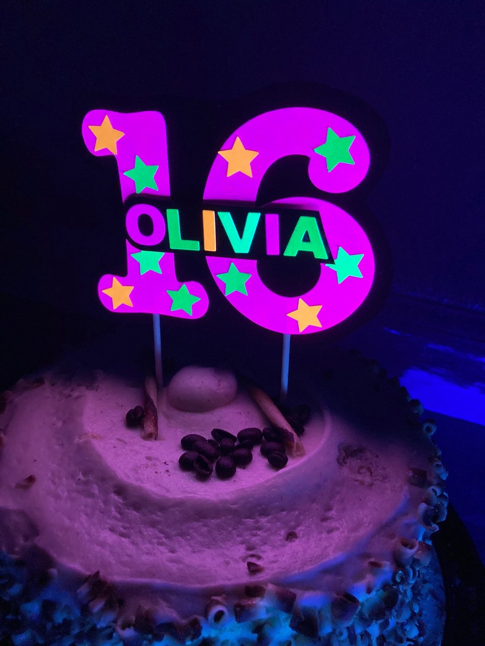 Glow Party Cake Topper, Gift for Teen, Sweet 16 Gift, Neon Cake, Birthday Gift under 20, Personalized Present, Milestone Birthday Gift