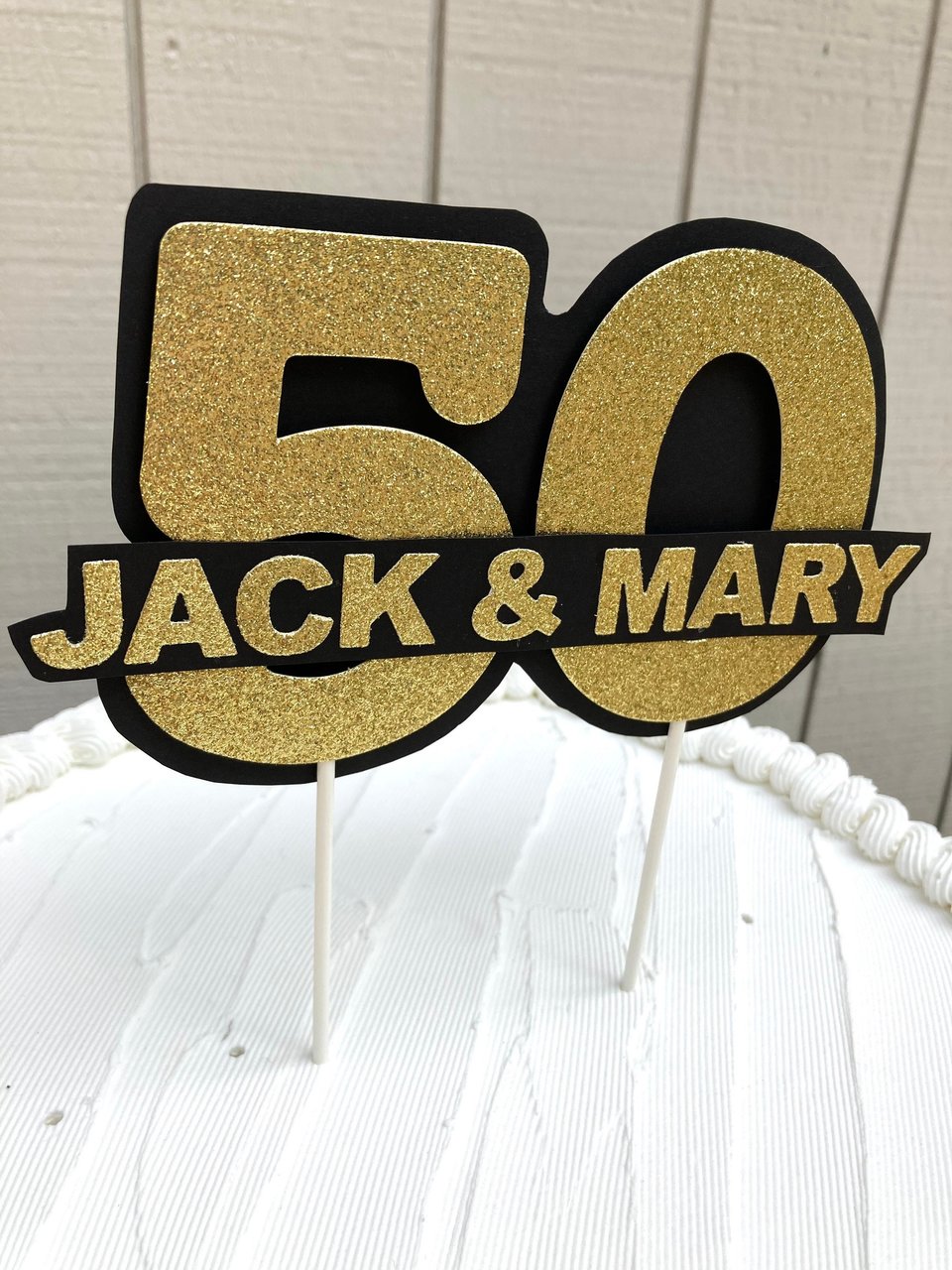 Personalized gold glitter 50th anniversary cake topper, custom name, elegant number 50 decoration, gold wedding celebration decor