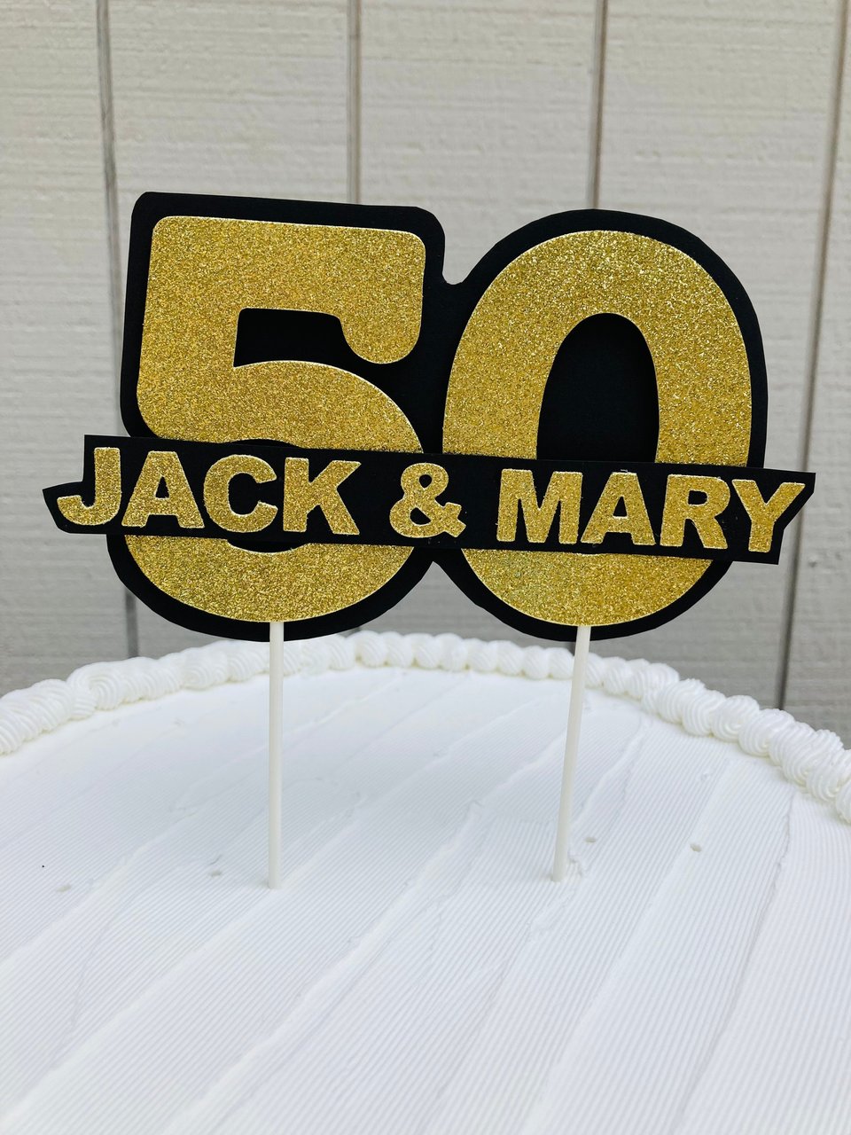 Personalized gold glitter 50th anniversary cake topper, custom name, elegant number 50 decoration, gold wedding celebration decor