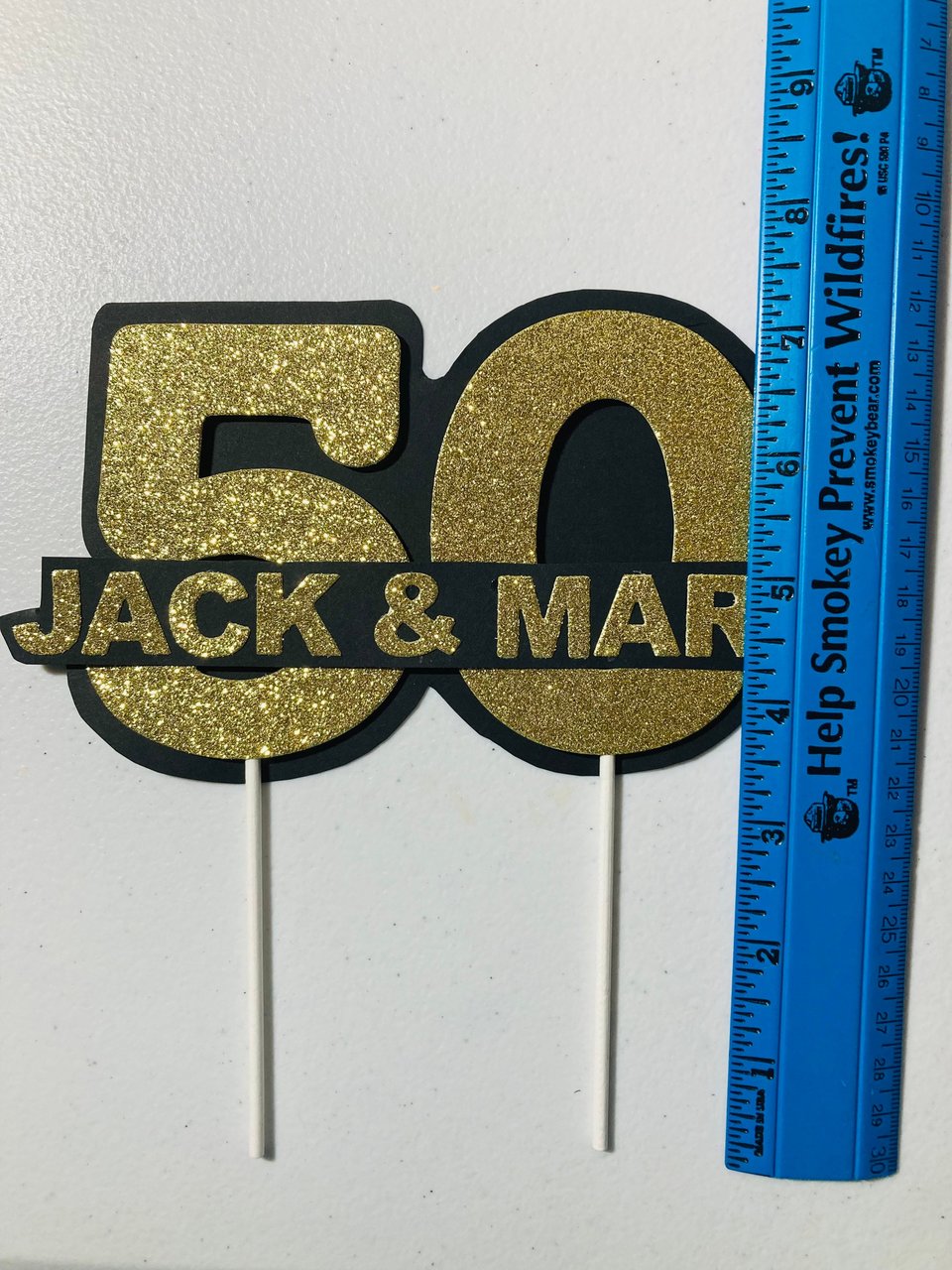 Personalized gold glitter 50th anniversary cake topper, custom name, elegant number 50 decoration, gold wedding celebration decor