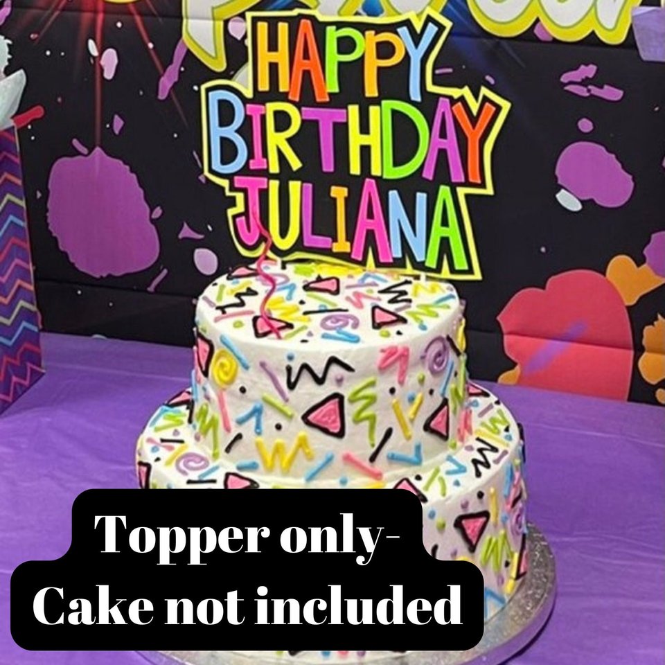 Glow Party Cake Topper, Neon Birthday Cake Topper, Personalized Cake Topper, UV Reflective Cake Decoration, Fluorescent Neon Cake Decor