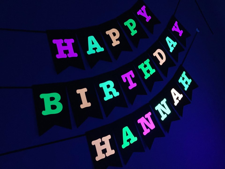 Large Neon Banner, Glow Party Birthday Banner, Personalized Sign, UV Reflective Decor, Black Light Decoration, 80s Party, Fluorescent Decor