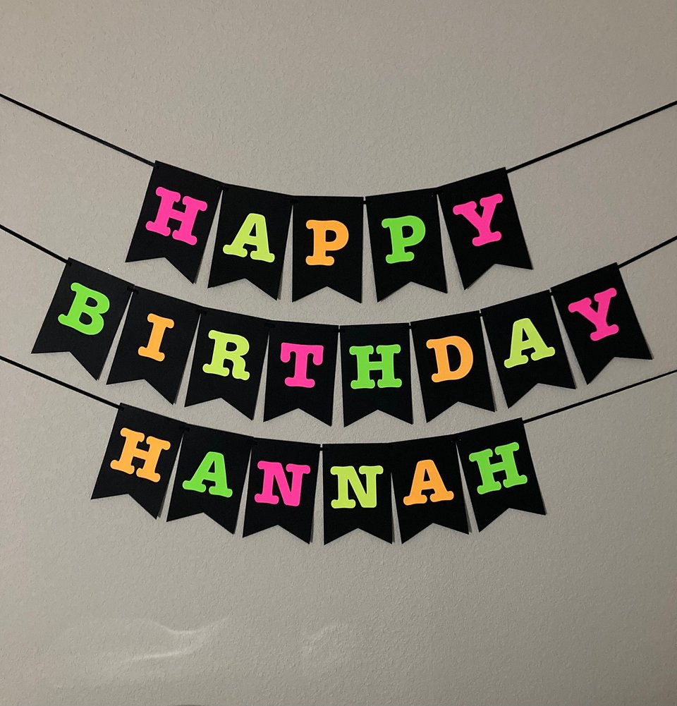 Large Neon Banner, Glow Party Birthday Banner, Personalized Sign, UV Reflective Decor, Black Light Decoration, 80s Party, Fluorescent Decor