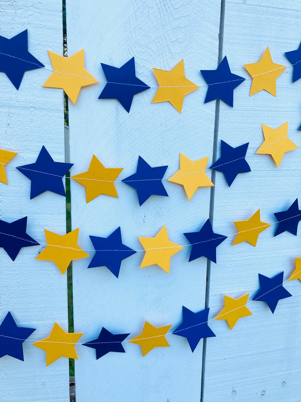 Navy Blue and Golden Yellow Star Garland, Navy and Gold Graduation Decoration, UC Davis Grad Party, UC Berkeley Decor, Dorm Decoration