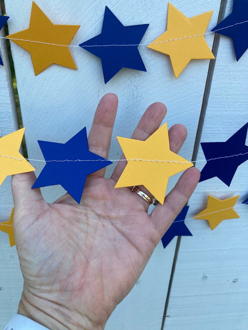 Navy Blue and Golden Yellow Star Garland, Navy and Gold Graduation Decoration, UC Davis Grad Party, UC Berkeley Decor, Dorm Decoration