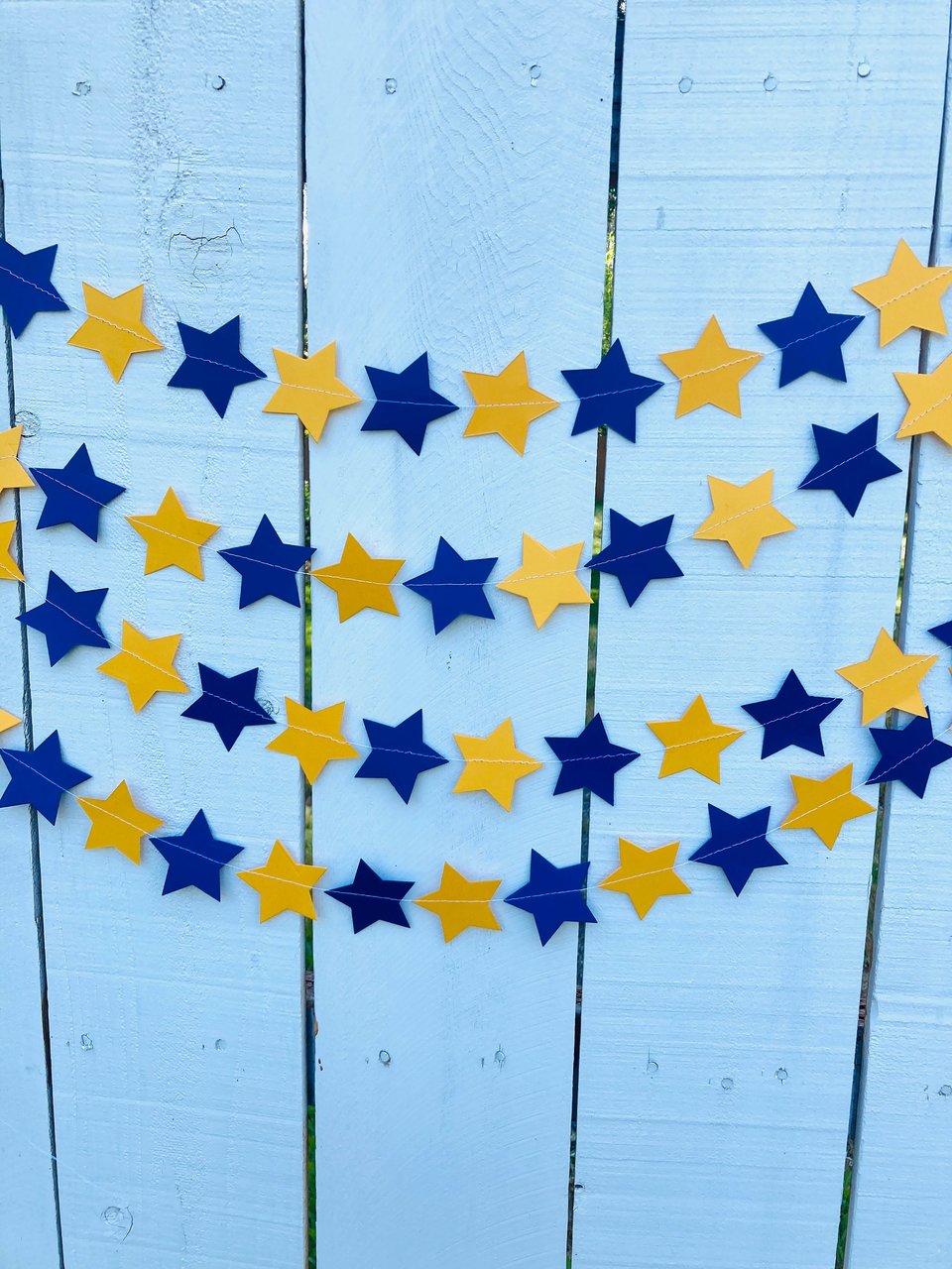 Navy Blue and Golden Yellow Star Garland, Navy and Gold Graduation Decoration, UC Davis Grad Party, UC Berkeley Decor, Dorm Decoration