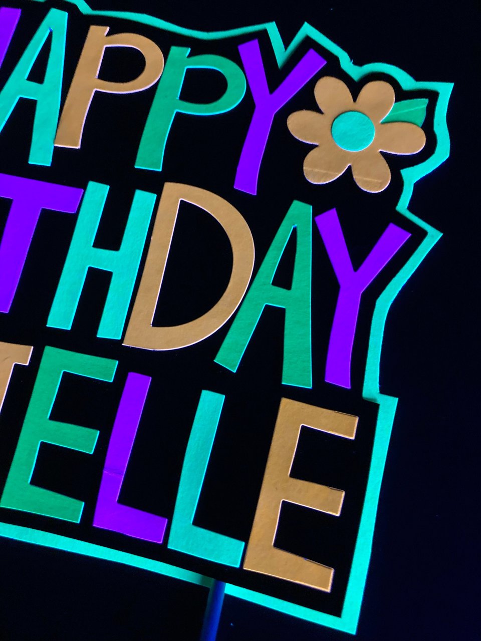 Neon Cake Topper, Girl Glow Party, Retro Birthday Cake, Glow Party Supplies, Personalized Cake Topper, 80s Birthday, Flower Cake Decor