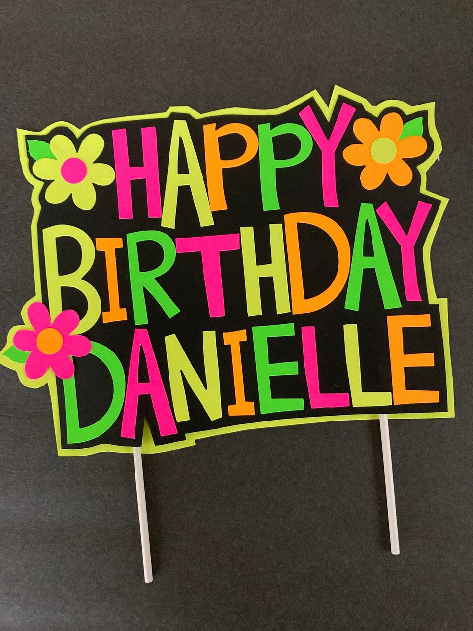 Neon Cake Topper, Girl Glow Party, Retro Birthday Cake, Glow Party Supplies, Personalized Cake Topper, 80s Birthday, Flower Cake Decor