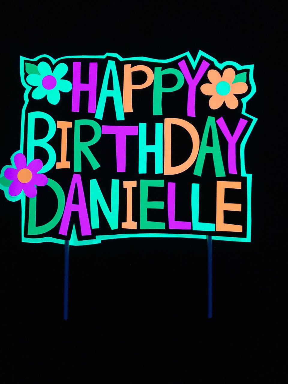 Neon Cake Topper, Girl Glow Party, Retro Birthday Cake, Glow Party Supplies, Personalized Cake Topper, 80s Birthday, Flower Cake Decor