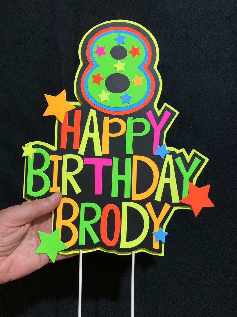 Personalized Topper, Glow Party Cake, Neon Birthday Cake Decor, Birthday Decoration, Glow in the Dark Supplies, Neon Party, Skate Party