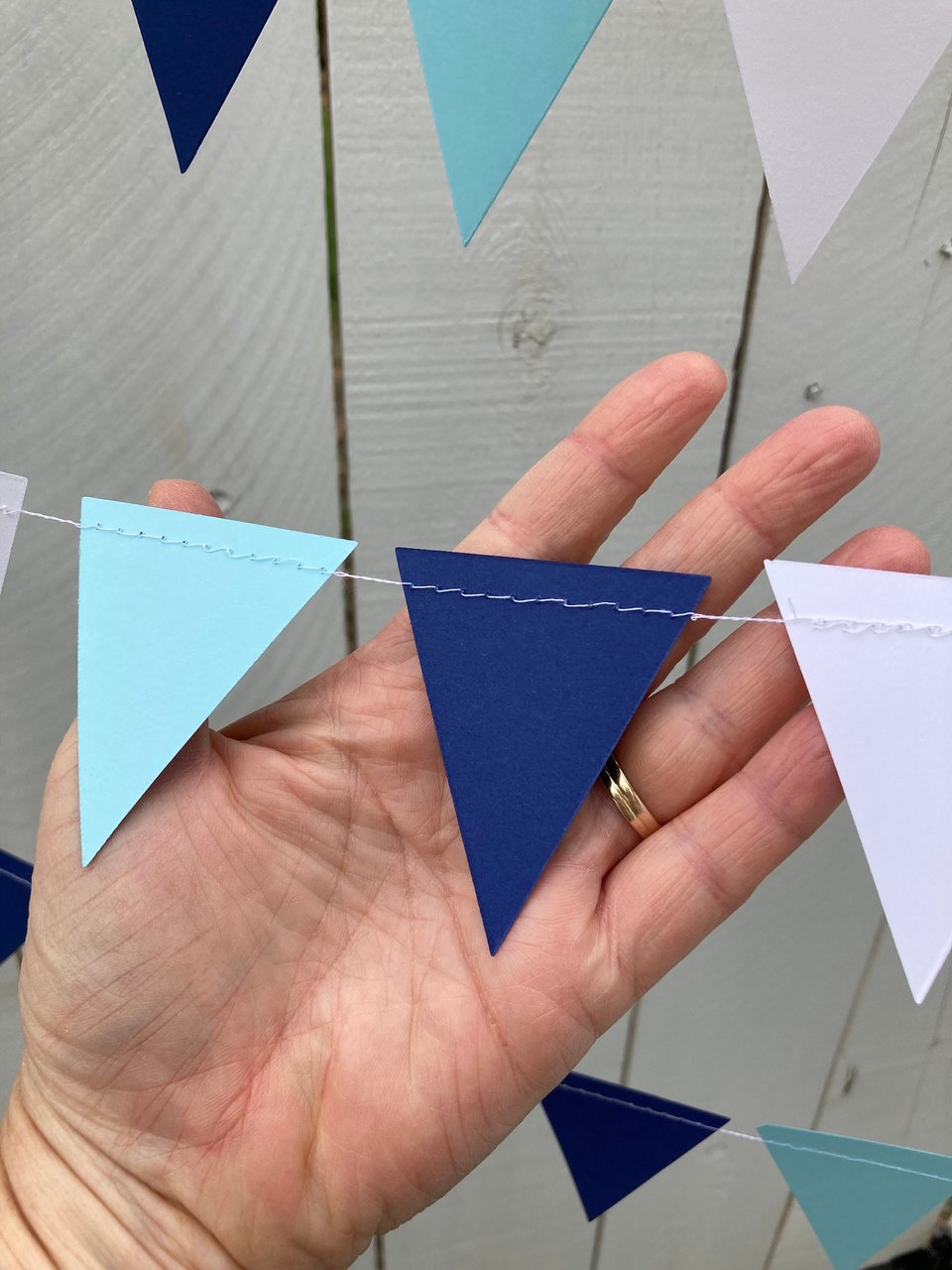 Graduation Decoration, Light Blue and Navy Garland, Columbia University Decor, Triangle Bunting, Roger Williams University, Dorm Decoration