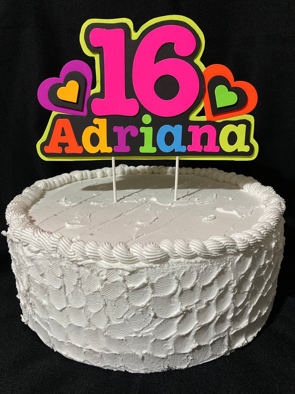 Neon Heart Personalized Glow Party Birthday Cake Topper, Glow in the Dark Decor, Sweet 16 Black Light Party, Name Age Cake Decoration