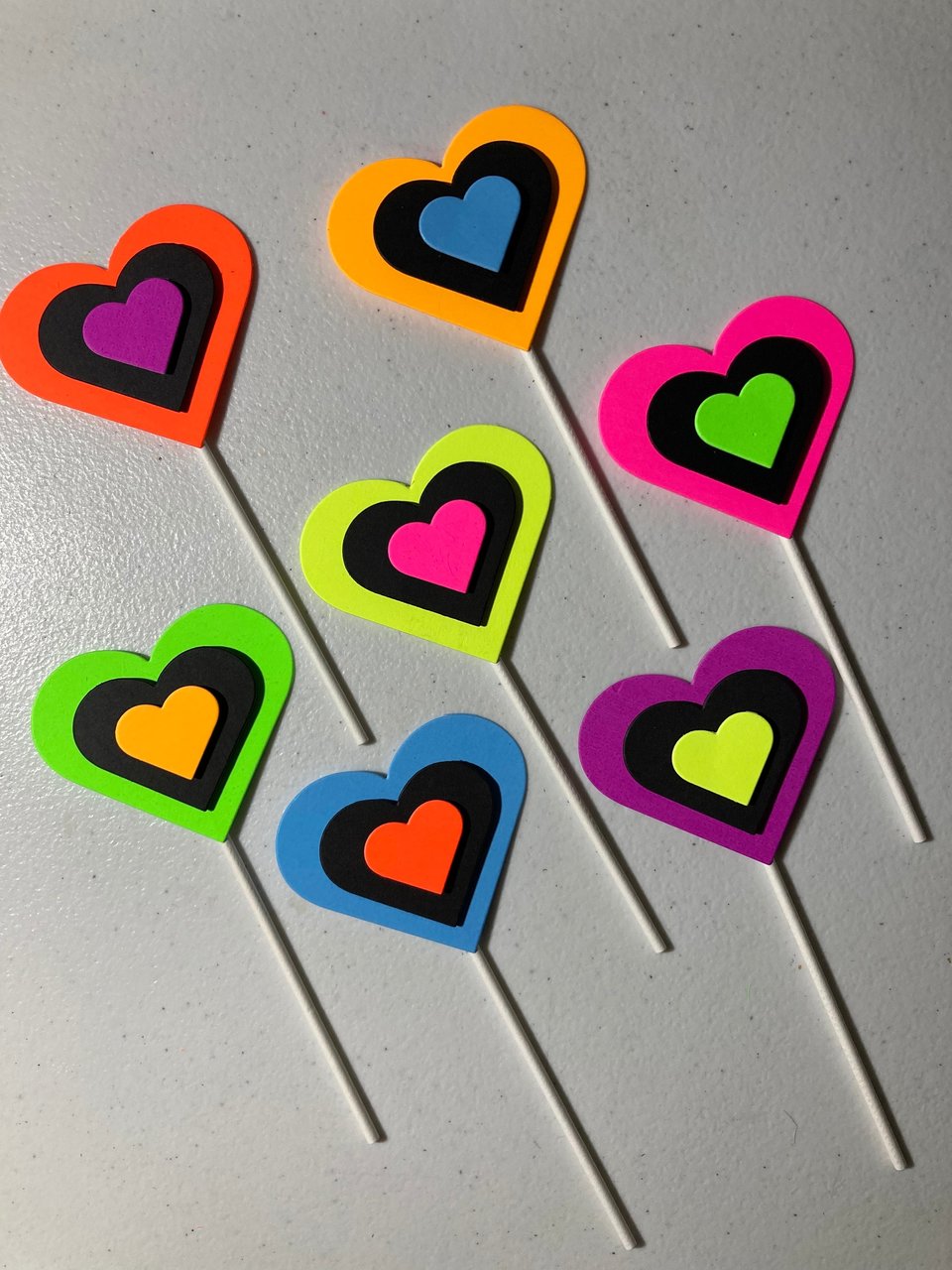 Neon Heart Cake Toppers, Glow in the Dark Hearts, Sweet 16 Glow Party, Cupcake Decor, Black Light Party Supply, 80s Theme, Skate Birthday