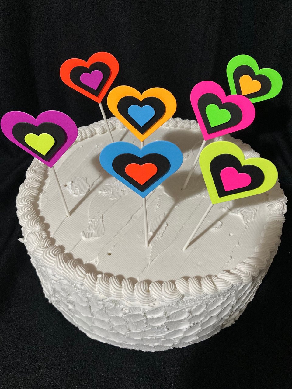 Neon Heart Cake Toppers, Glow in the Dark Hearts, Sweet 16 Glow Party, Cupcake Decor, Black Light Party Supply, 80s Theme, Skate Birthday