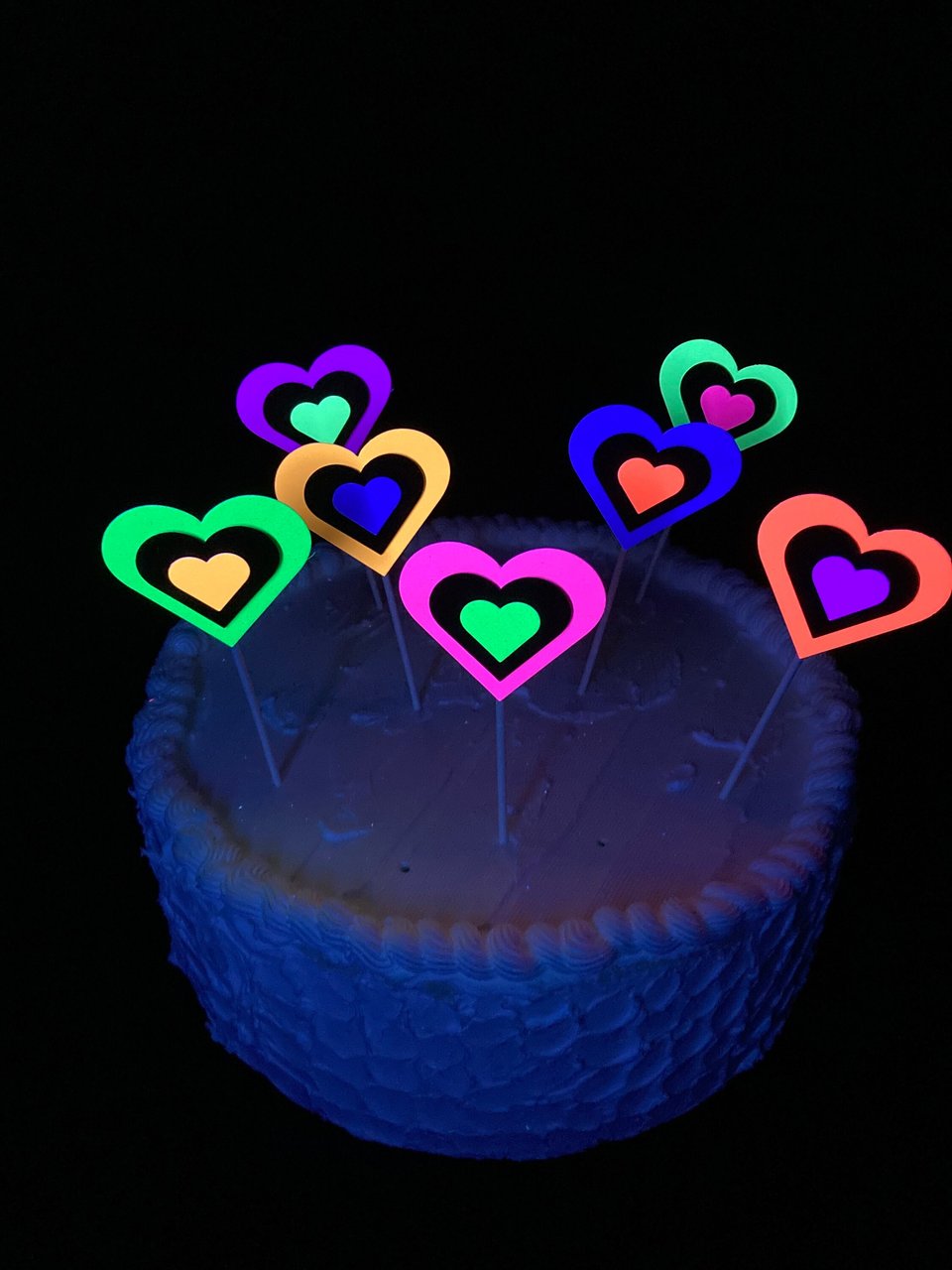 Neon Heart Cake Toppers, Glow in the Dark Hearts, Sweet 16 Glow Party, Cupcake Decor, Black Light Party Supply, 80s Theme, Skate Birthday