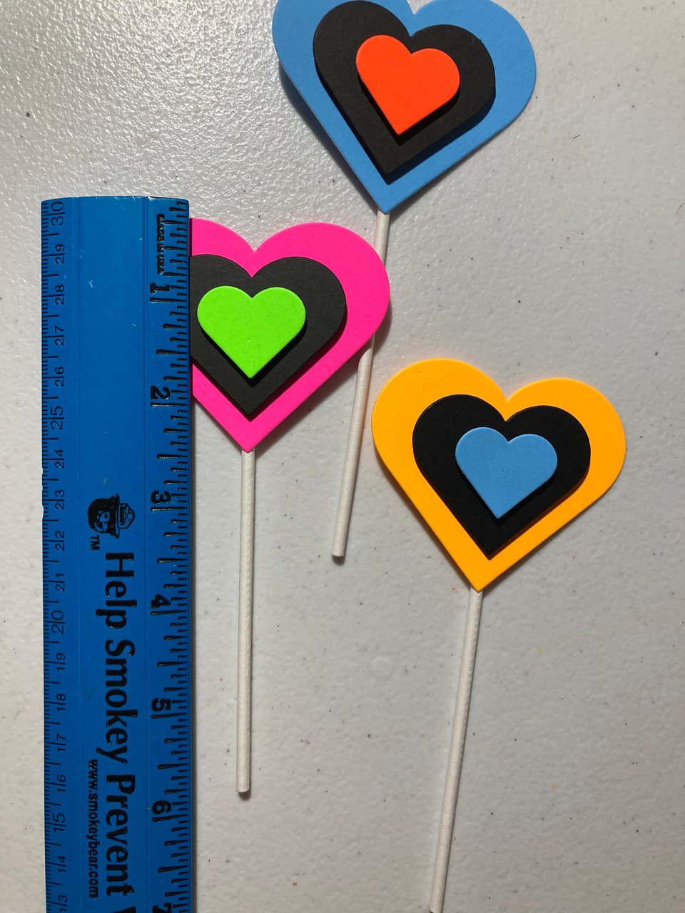 Neon Heart Cake Toppers, Glow in the Dark Hearts, Sweet 16 Glow Party, Cupcake Decor, Black Light Party Supply, 80s Theme, Skate Birthday