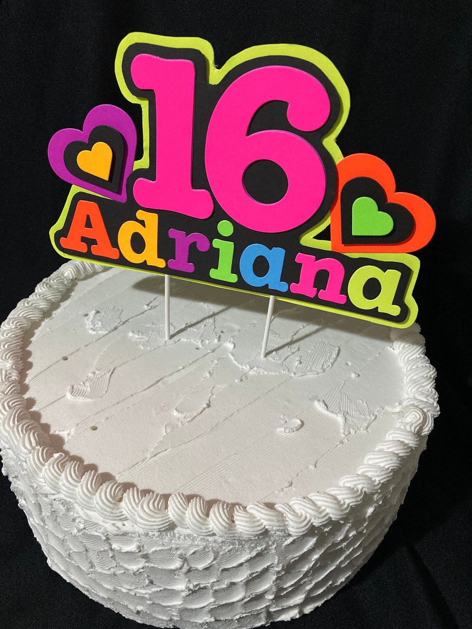 Neon Heart Personalized Glow Party Birthday Cake Topper, Glow in the Dark Decor, Sweet 16 Black Light Party, Name Age Cake Decoration