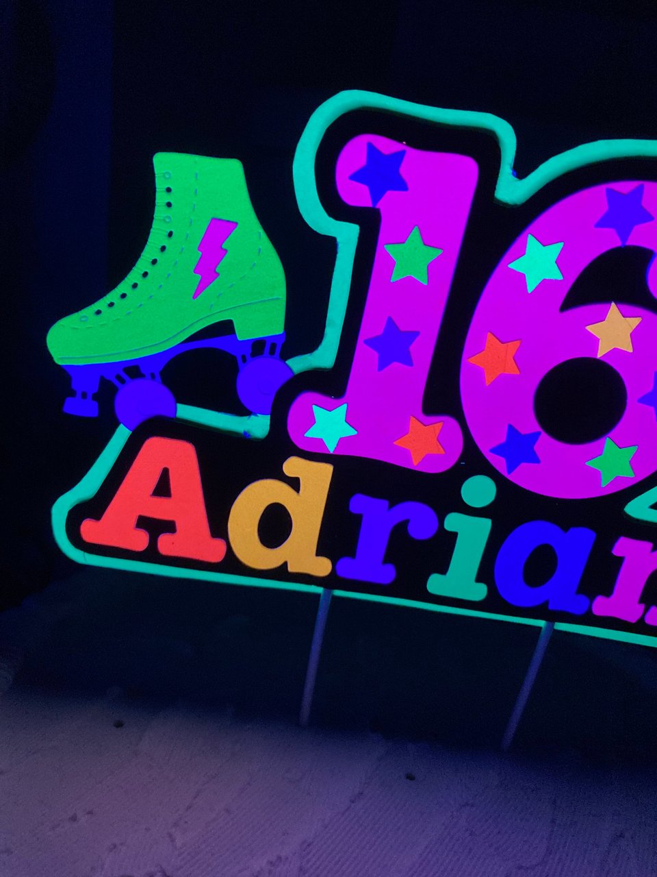 Roller Skate Birthday Party Cake Topper, Neon Cake Decoration, Skate Glow Party Birthday Decor, Personalized Name Age Topper, Child Birthday