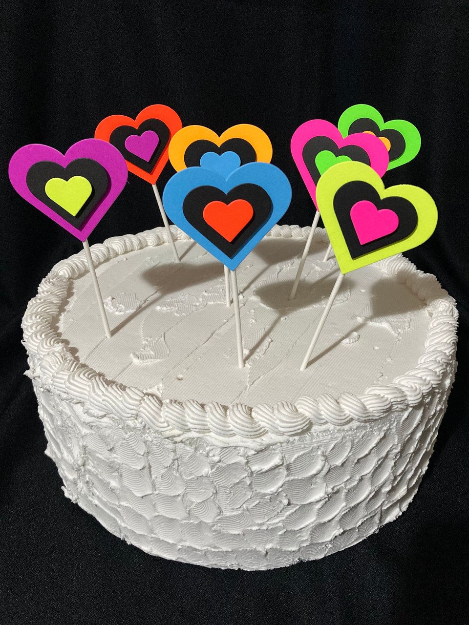 Neon Heart Cake Toppers, Glow in the Dark Hearts, Sweet 16 Glow Party, Cupcake Decor, Black Light Party Supply, 80s Theme, Skate Birthday
