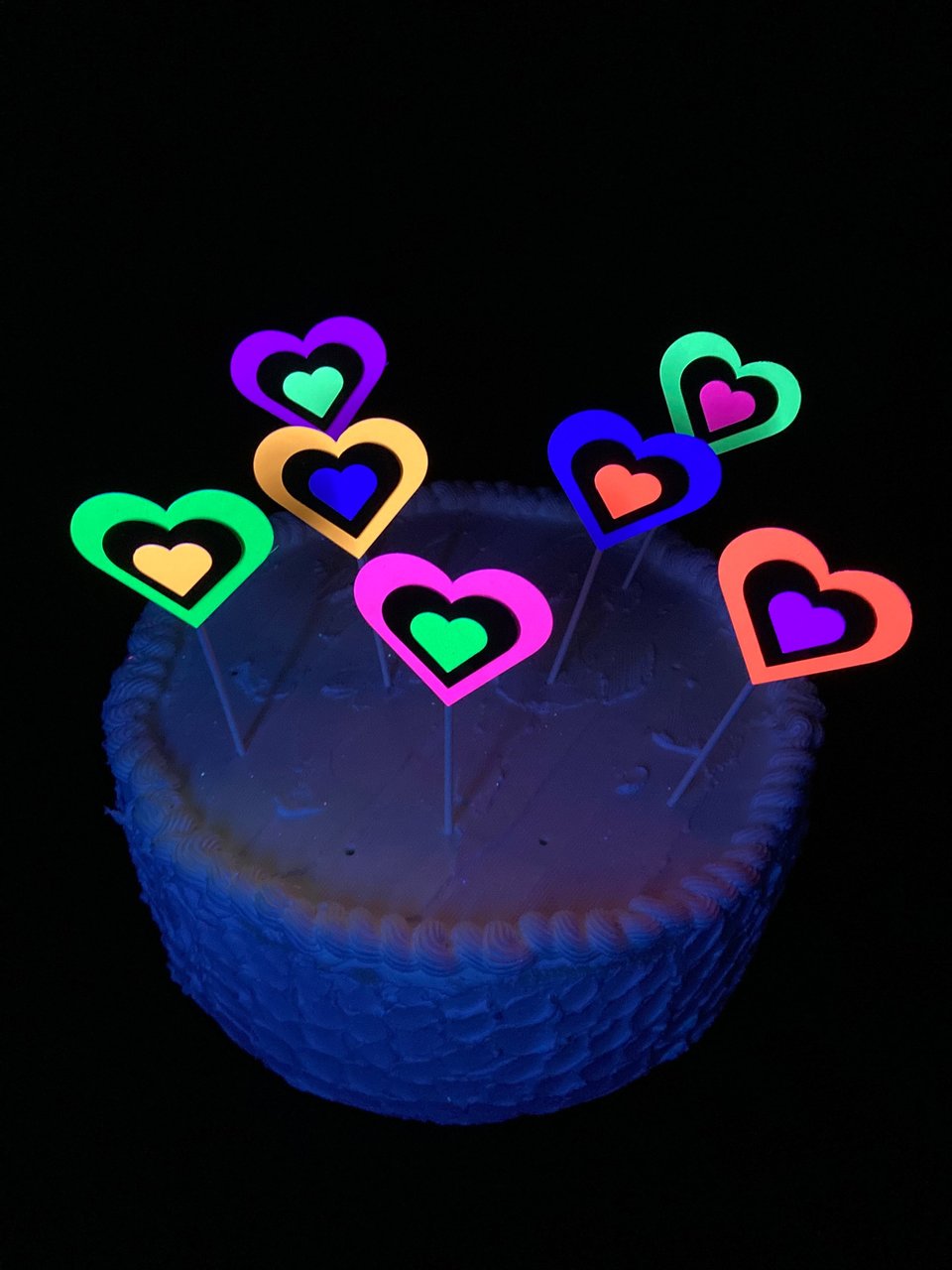 Neon Heart Cake Toppers, Glow in the Dark Hearts, Sweet 16 Glow Party, Cupcake Decor, Black Light Party Supply, 80s Theme, Skate Birthday