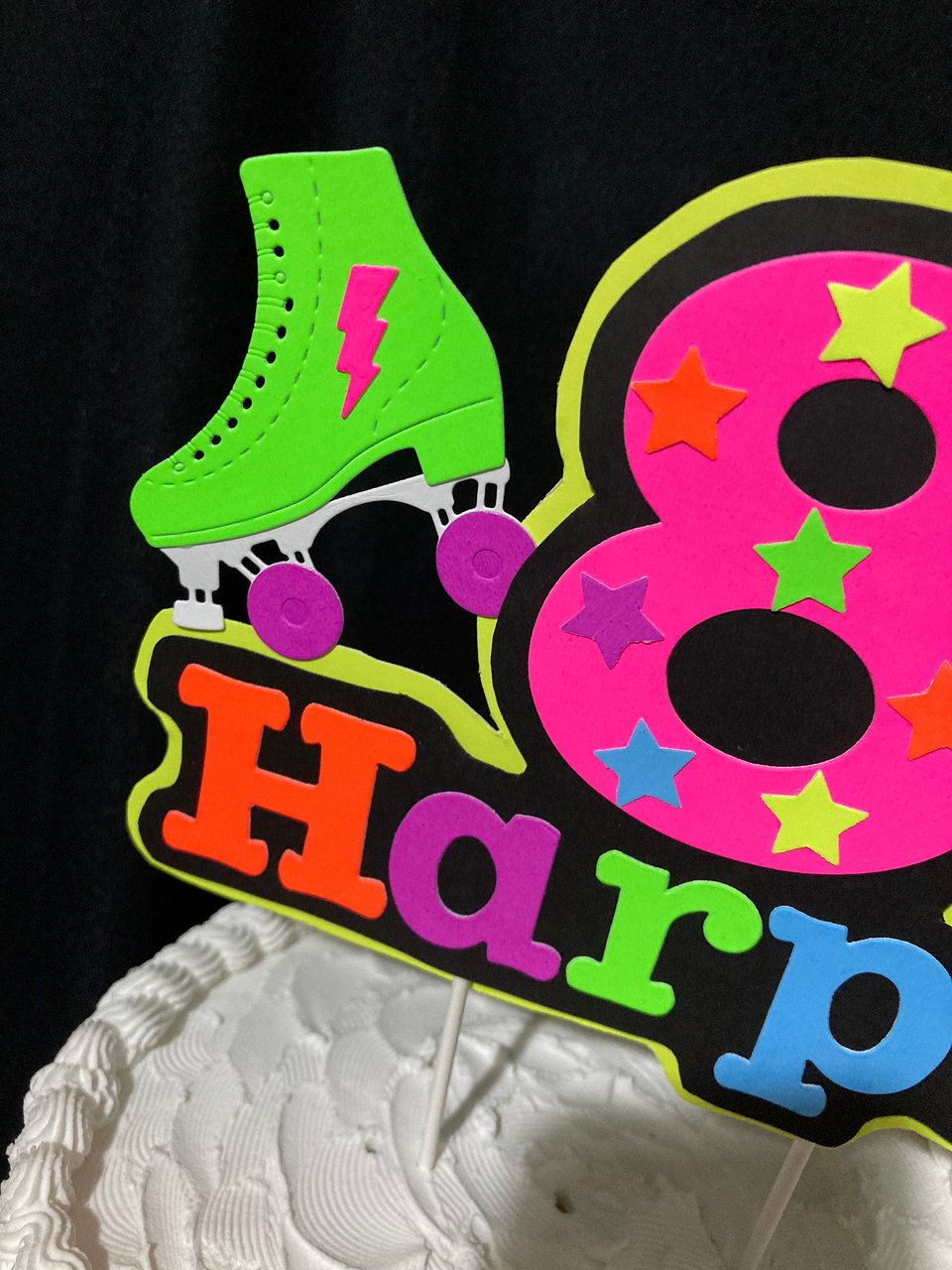 Roller Skate Birthday Party Cake Topper, Neon Cake Decoration, Skate Glow Party Birthday Decor, Personalized Name Age Topper, Child Birthday