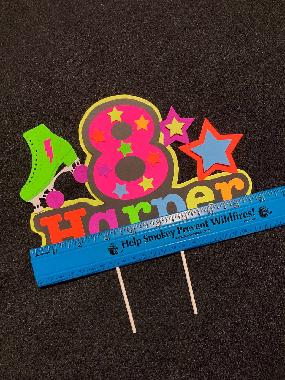 Roller Skate Birthday Party Cake Topper, Neon Cake Decoration, Skate Glow Party Birthday Decor, Personalized Name Age Topper, Child Birthday