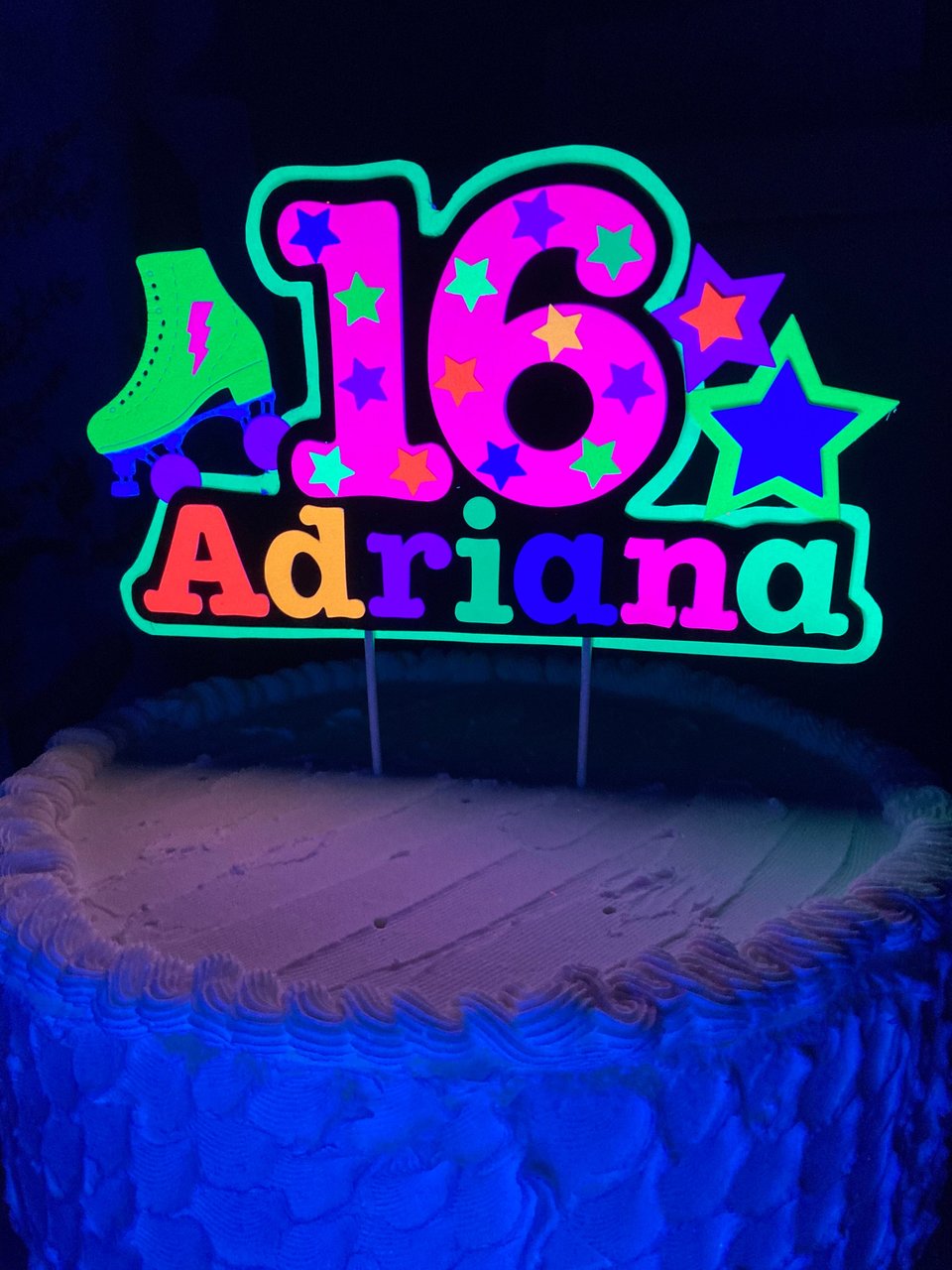 Roller Skate Birthday Party Cake Topper, Neon Cake Decoration, Skate Glow Party Birthday Decor, Personalized Name Age Topper, Child Birthday