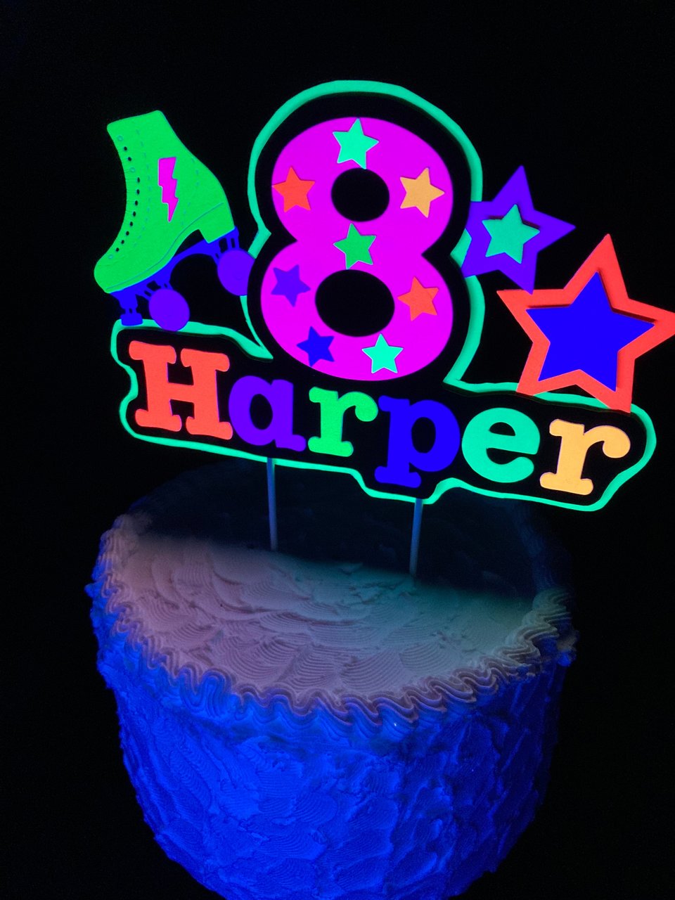 Roller Skate Birthday Party Cake Topper, Neon Cake Decoration, Skate Glow Party Birthday Decor, Personalized Name Age Topper, Child Birthday