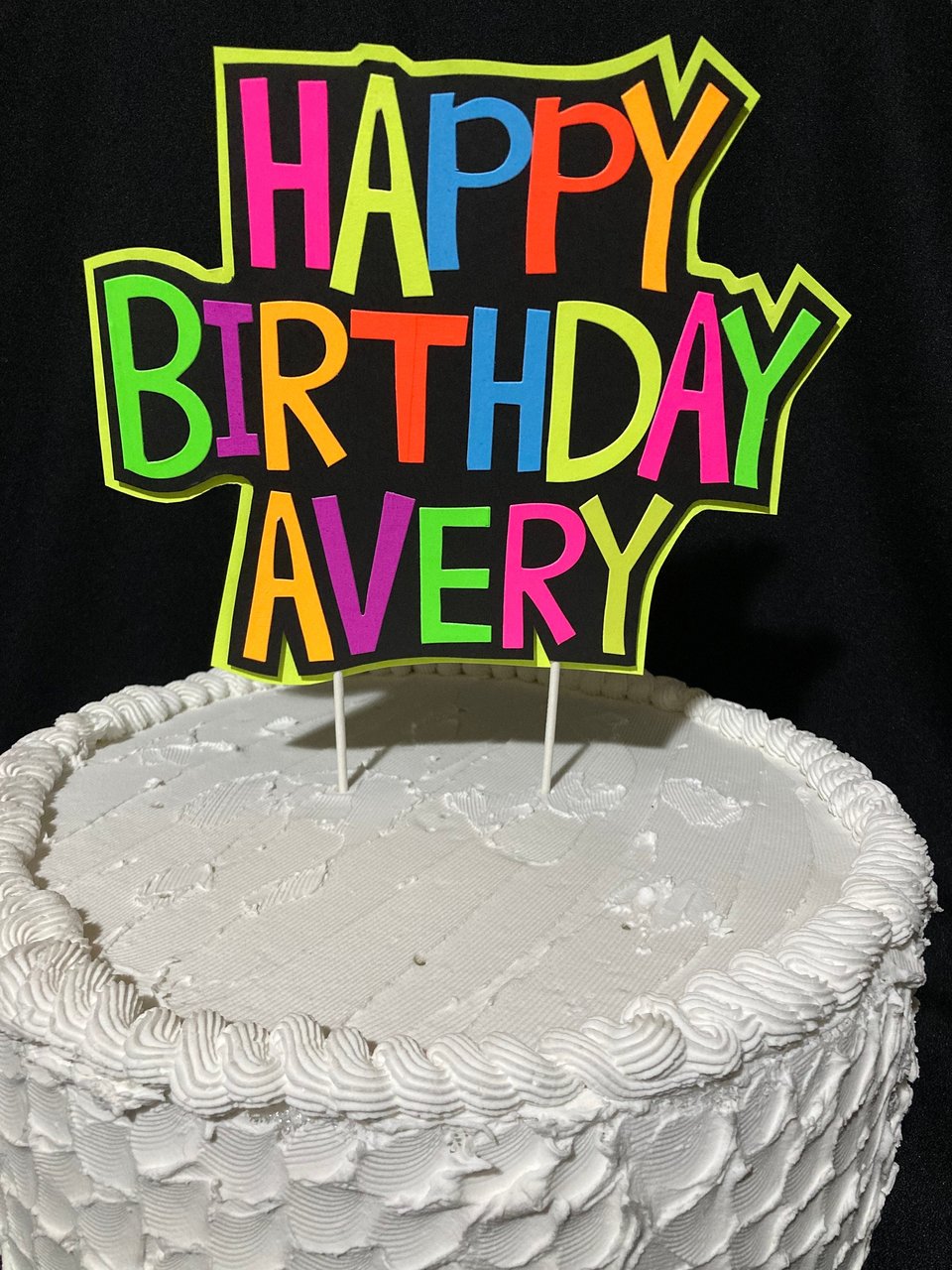 Glow Party Cake Topper, Colorful Neon Birthday Cake, Personalized Birthday Cake, UV Reflective Decoration, Fluorescent Black Light Decor