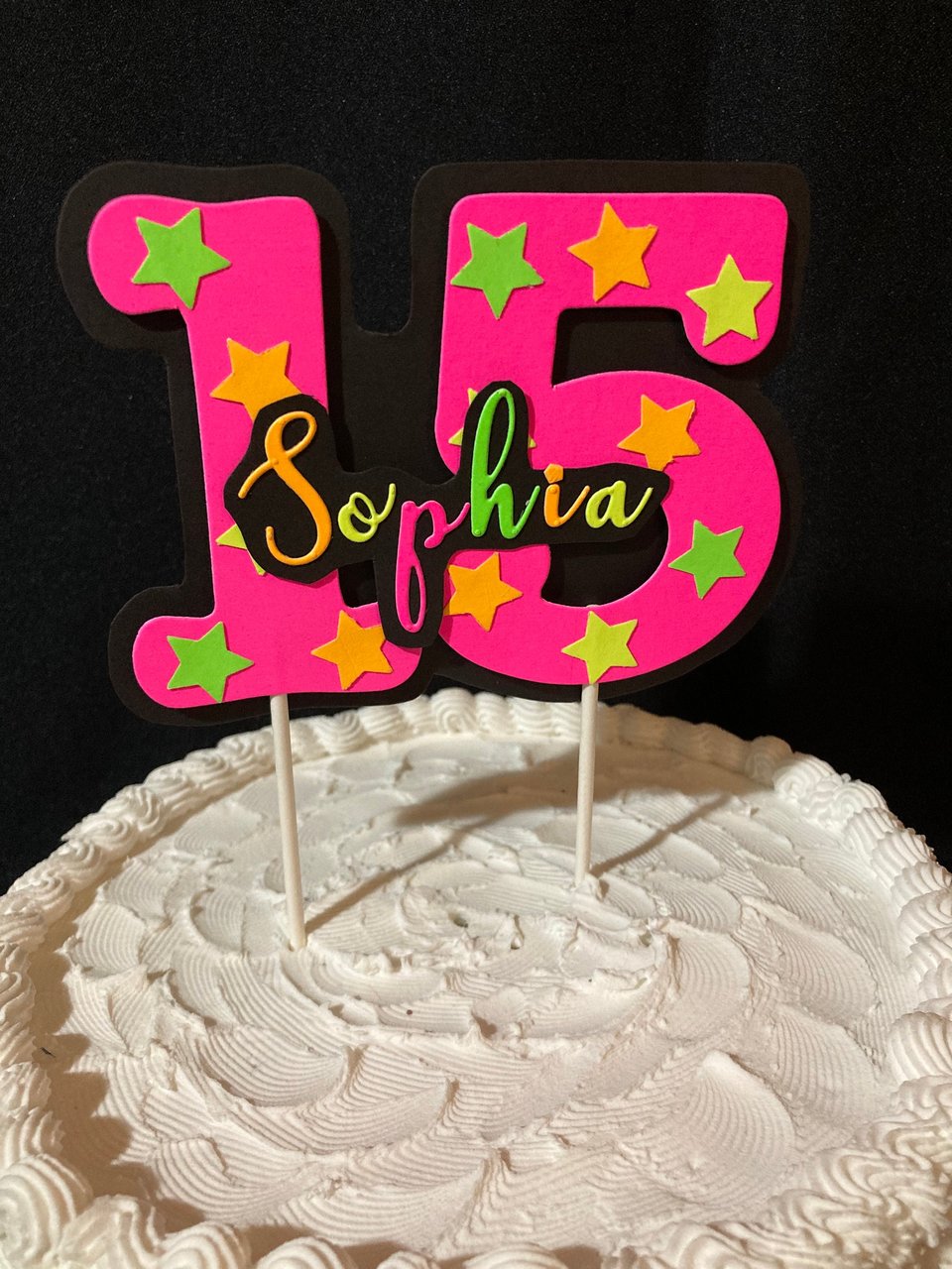 Neon Pink Age Glowing Cake Topper with Script Font Name