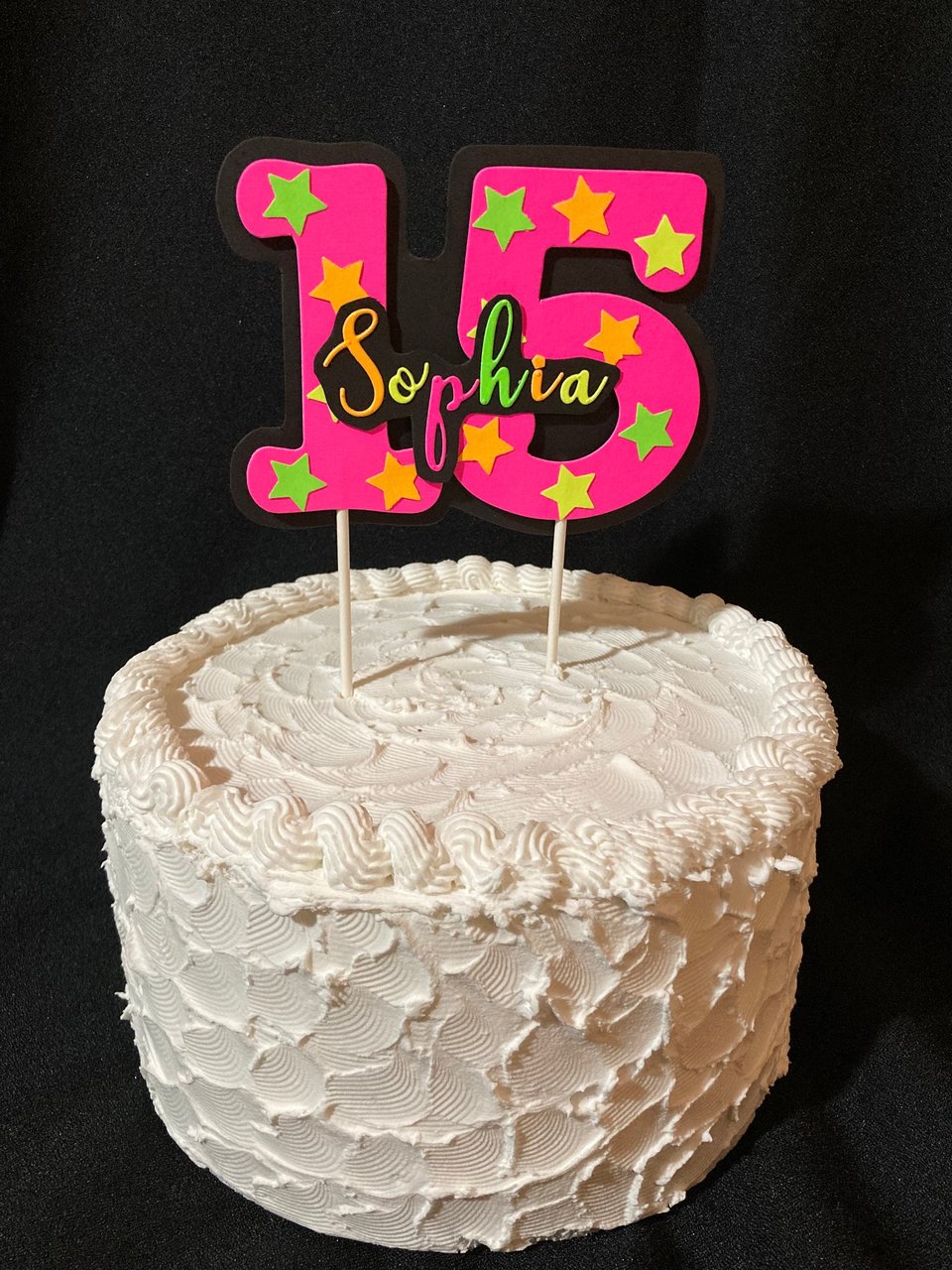 Neon Pink Age Glowing Cake Topper with Script Font Name