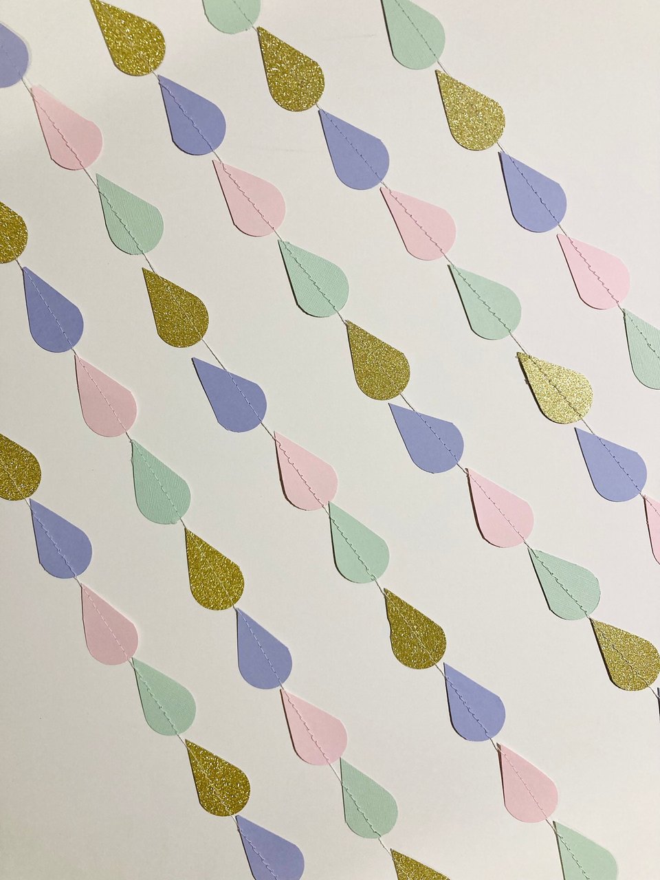 Gold Pink Mint Lavender Raindrop Baby Shower Garland, Pastel Raindrop Garland, Baby Sprinkle Decoration, Paper Drops, Hanging Raindrops