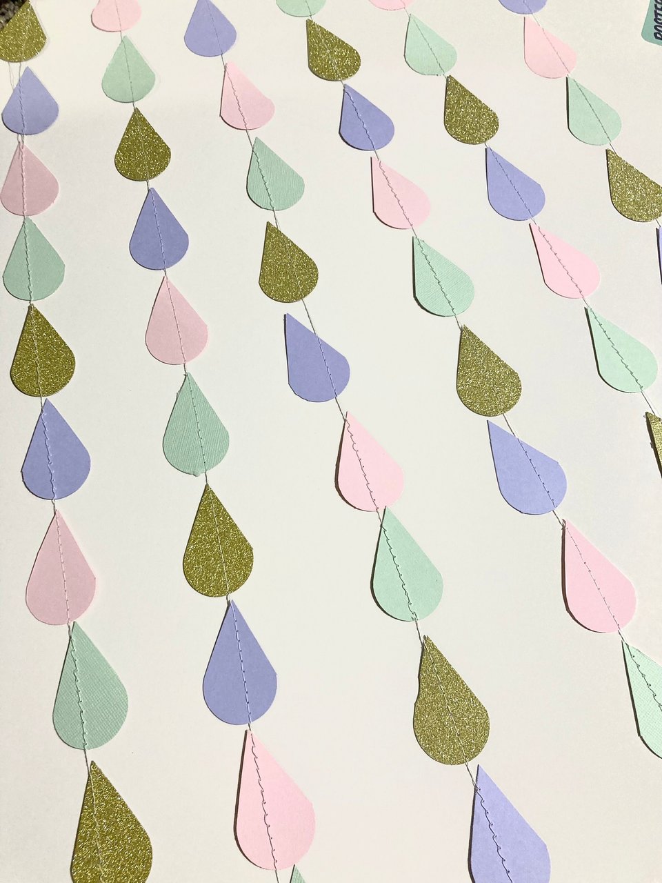 Gold Pink Mint Lavender Raindrop Baby Shower Garland, Pastel Raindrop Garland, Baby Sprinkle Decoration, Paper Drops, Hanging Raindrops