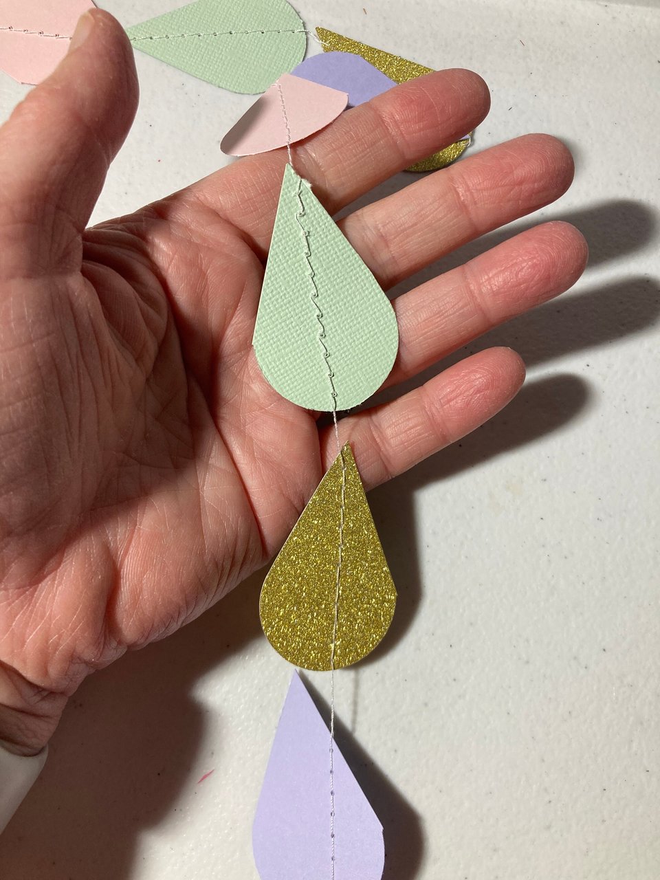Gold Pink Mint Lavender Raindrop Baby Shower Garland, Pastel Raindrop Garland, Baby Sprinkle Decoration, Paper Drops, Hanging Raindrops