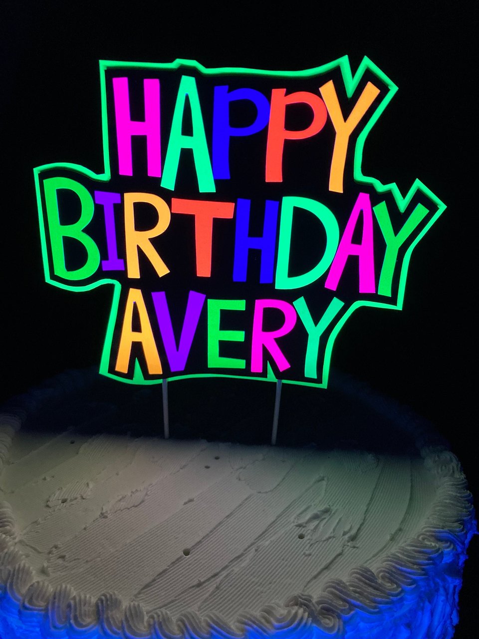 Glow Party Cake Topper, Colorful Neon Birthday Cake, Personalized Birthday Cake, UV Reflective Decoration, Fluorescent Black Light Decor