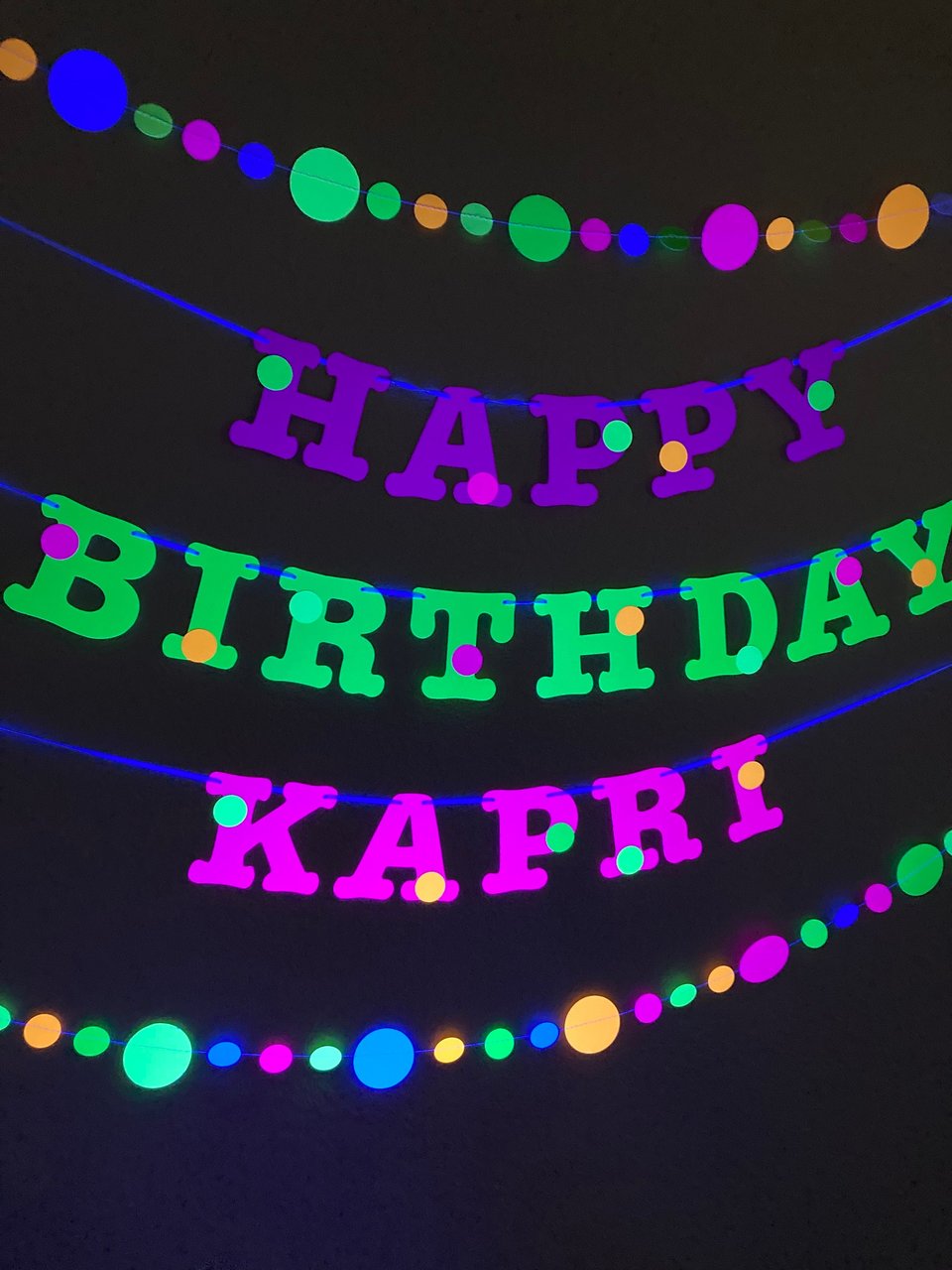 Glow Party Birthday Banner, Neon fluorescent birthday banner with garlands, UV Reflective Birthday Banner, Blacklight Party Sign, 80s Party