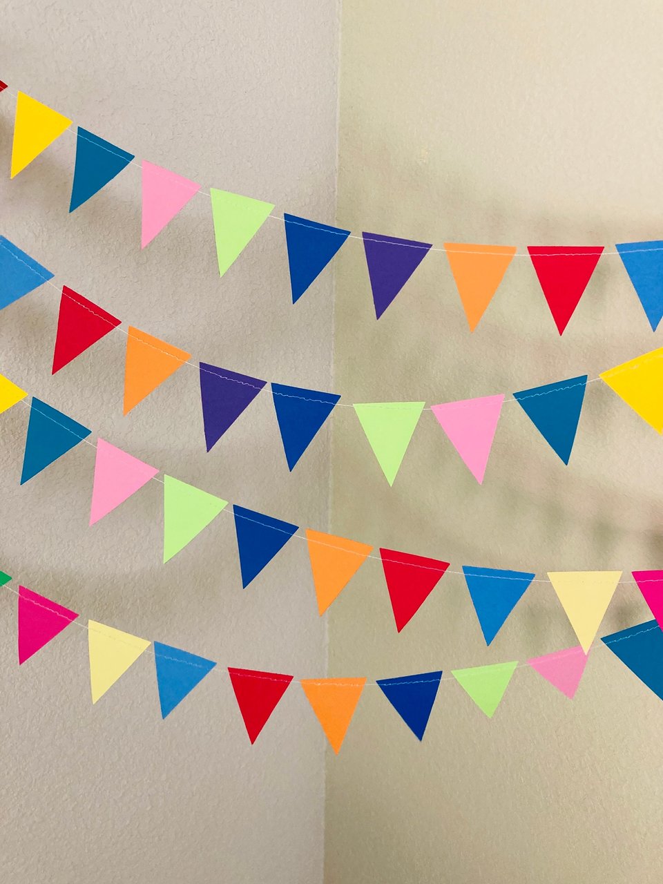 Colorful Party Bunting, All Occasion Streamer, Triangle Pennant Birthday Decoration, Rainbow Decor, Festive Banner, Bright Classroom Decor