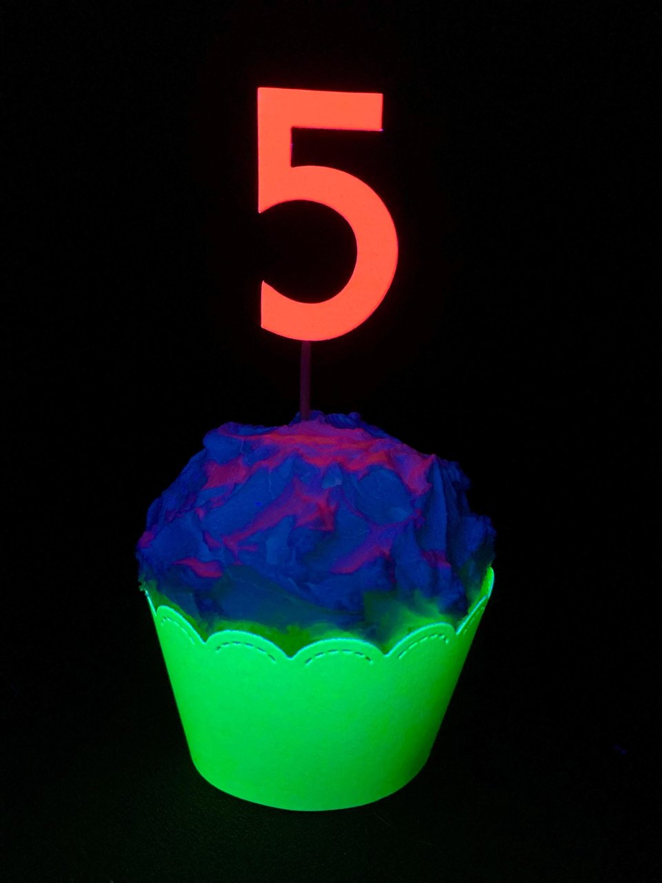 Set of 12 Retro Font Neon Glow Party Age Cupcake Toppers