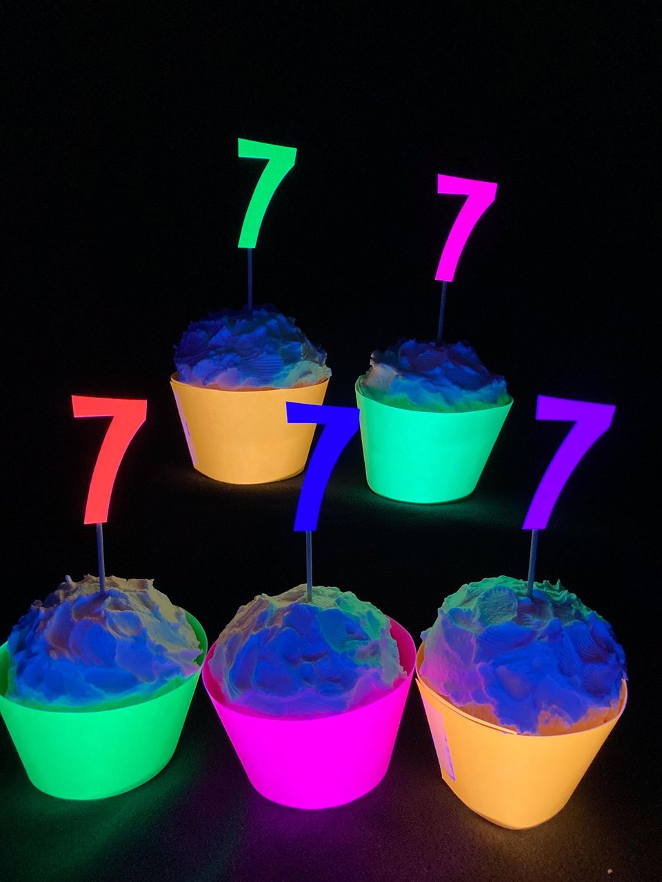 Set of 12 Retro Font Neon Glow Party Age Cupcake Toppers