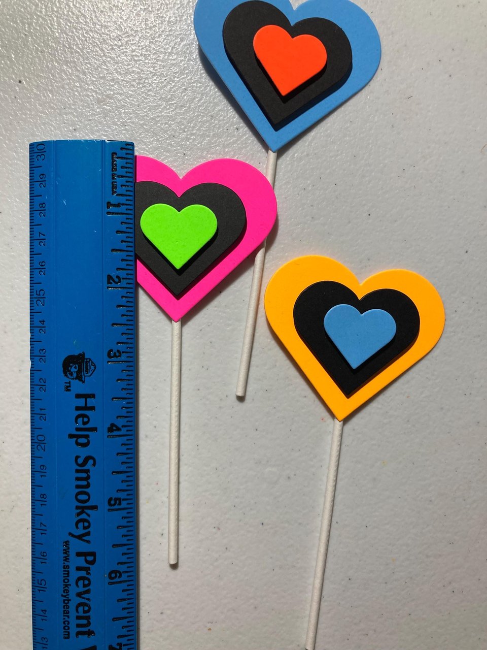 Neon Heart Cupcake Toppers, Glow in the Dark Hearts, Glow Party Supply, Cupcake Decor, Black Light Decoration, Fluorescent UV Reflective