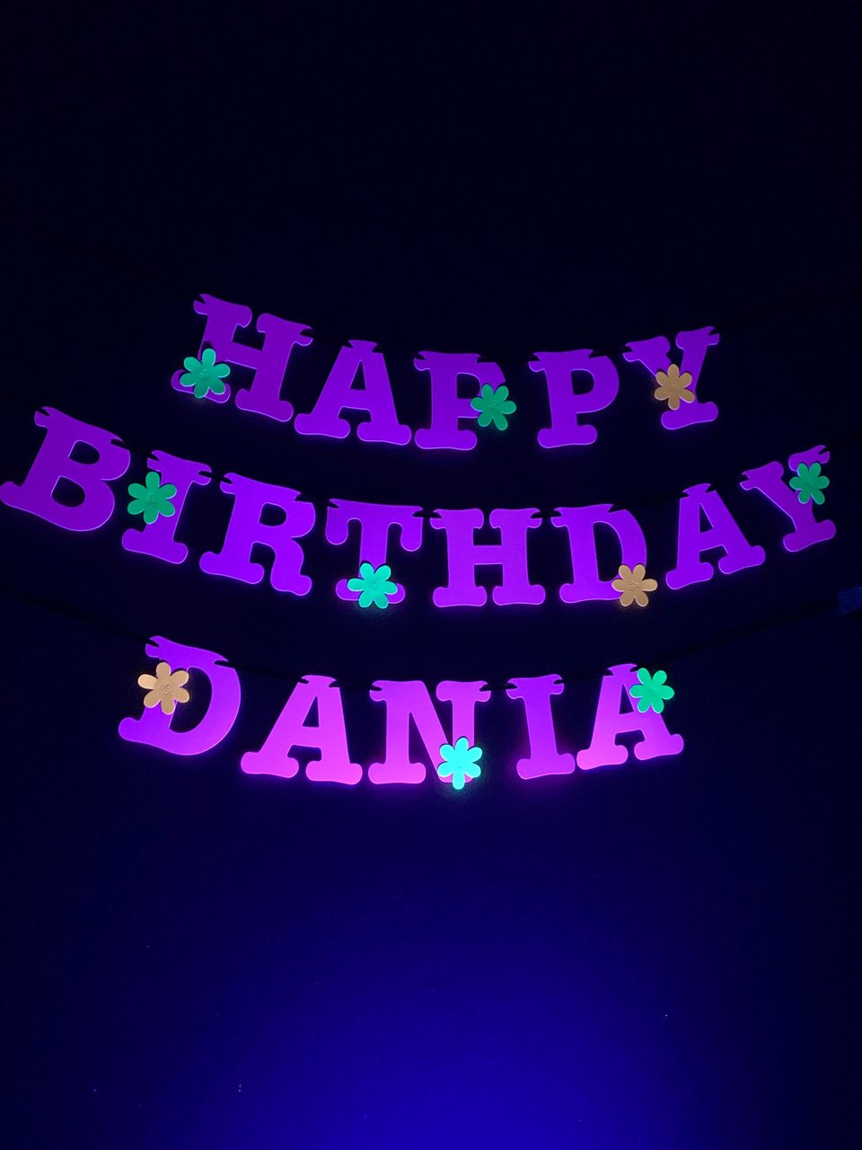 Flower Power Glow Party Birthday Banner, Neon Happy Birthday Sign, UV Reflective Decor, Glow Party Supply, Retro 80s Personalized Sign
