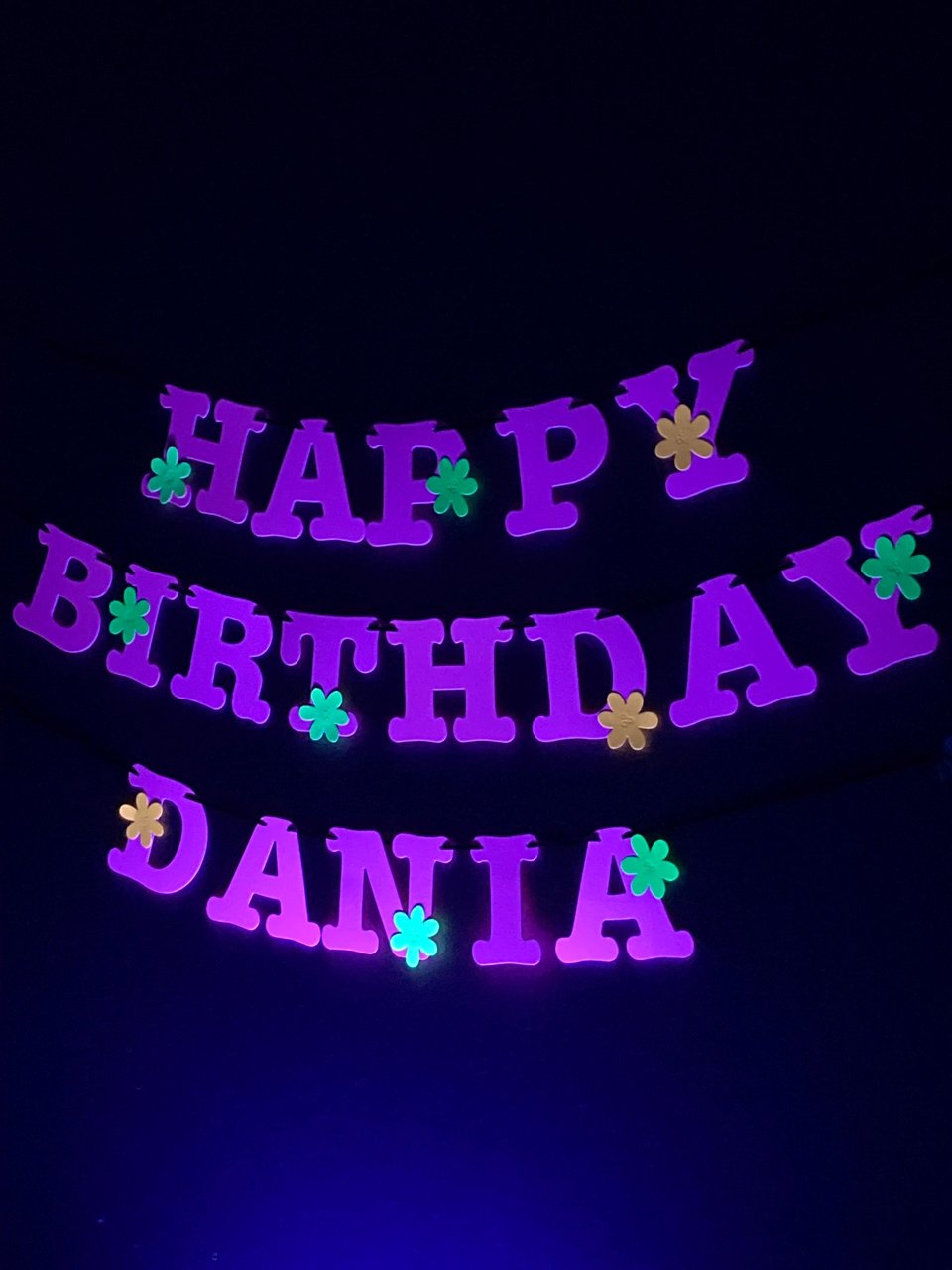 Flower Power Glow Party Birthday Banner, Neon Happy Birthday Sign, UV Reflective Decor, Glow Party Supply, Retro 80s Personalized Sign