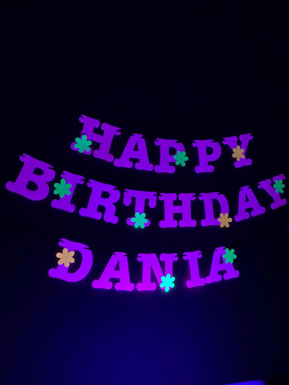 Flower Power Glow Party Birthday Banner, Neon Happy Birthday Sign, UV Reflective Decor, Glow Party Supply, Retro 80s Personalized Sign