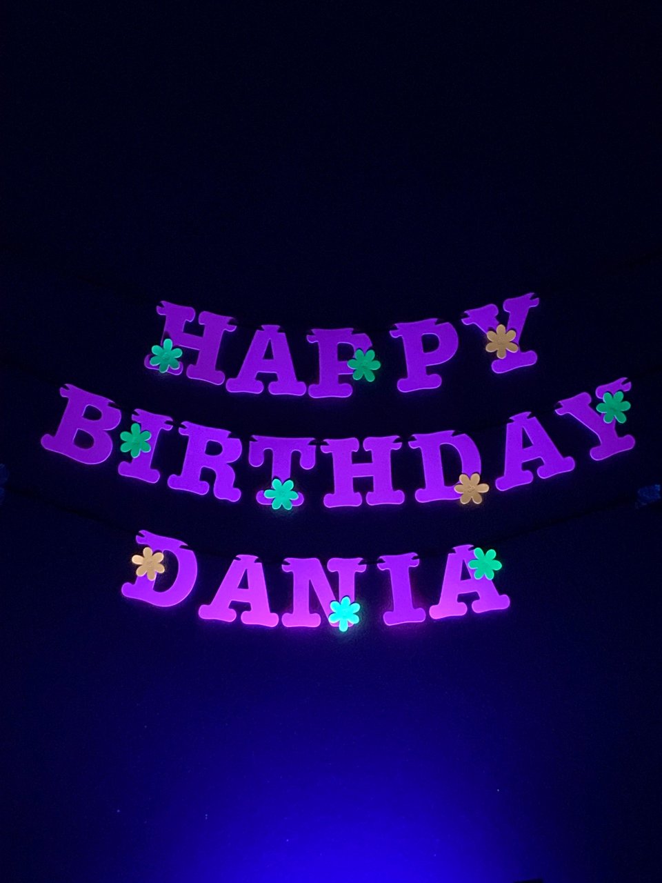 Flower Power Glow Party Birthday Banner, Neon Happy Birthday Sign, UV Reflective Decor, Glow Party Supply, Retro 80s Personalized Sign