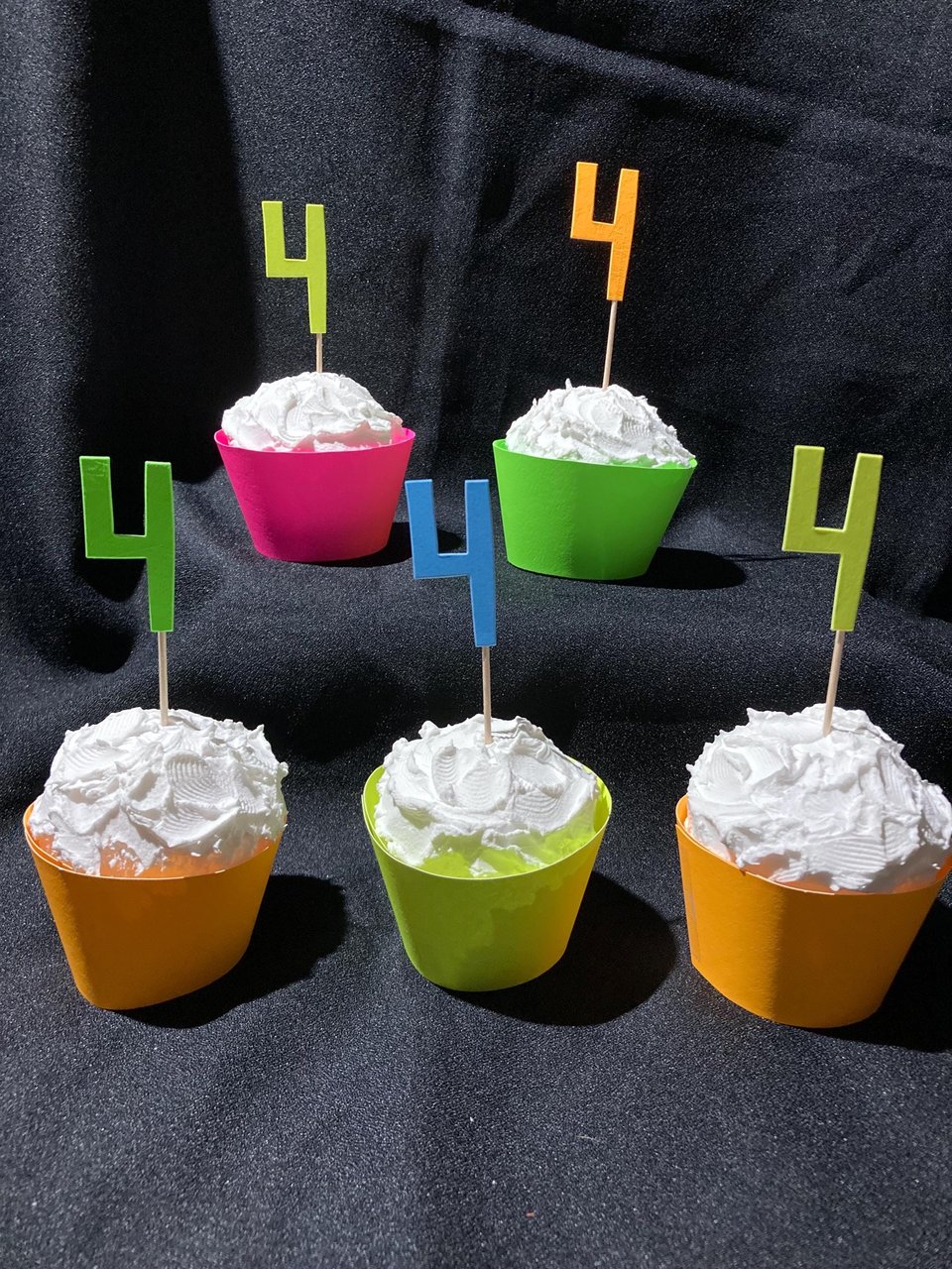 Set of 12 Retro Font Neon Glow Party Age Cupcake Toppers