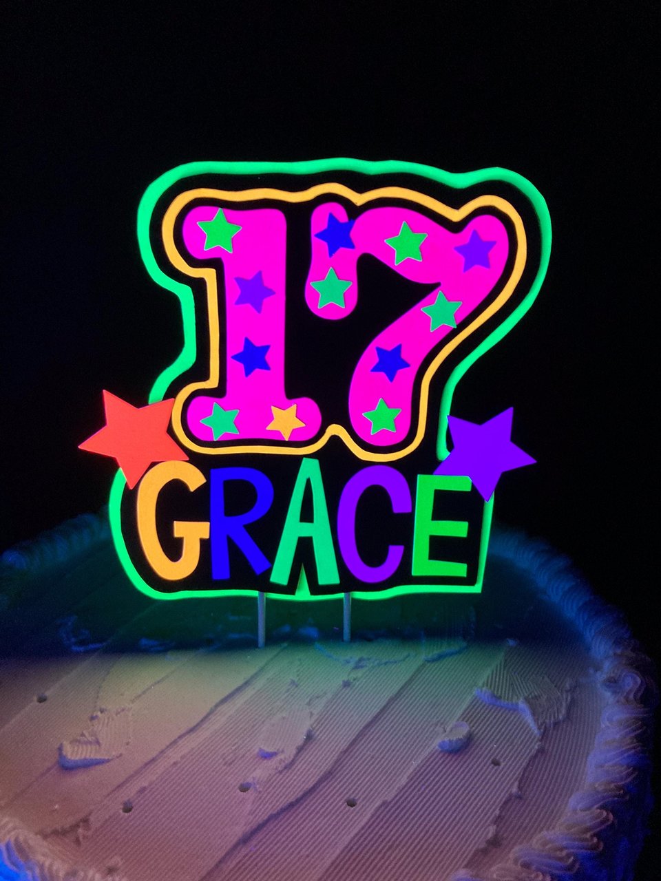 Personalized Birthday Neon Cake Topper, Glow Party Neon 17th Birthday Cake Decor, Name Age Birthday Decoration, UV Glow in the Dark Supplies