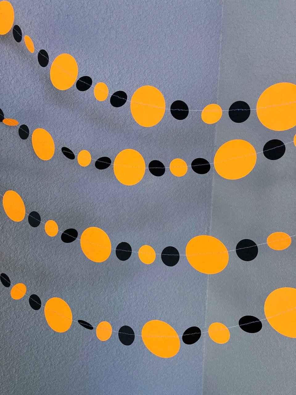 Neon Orange and Black Halloween Party Garlands, Spooky Handmade Paper Circle Buntings, Eerie Glow Decor, Glow-in-the-Dark Fluorescent Decor
