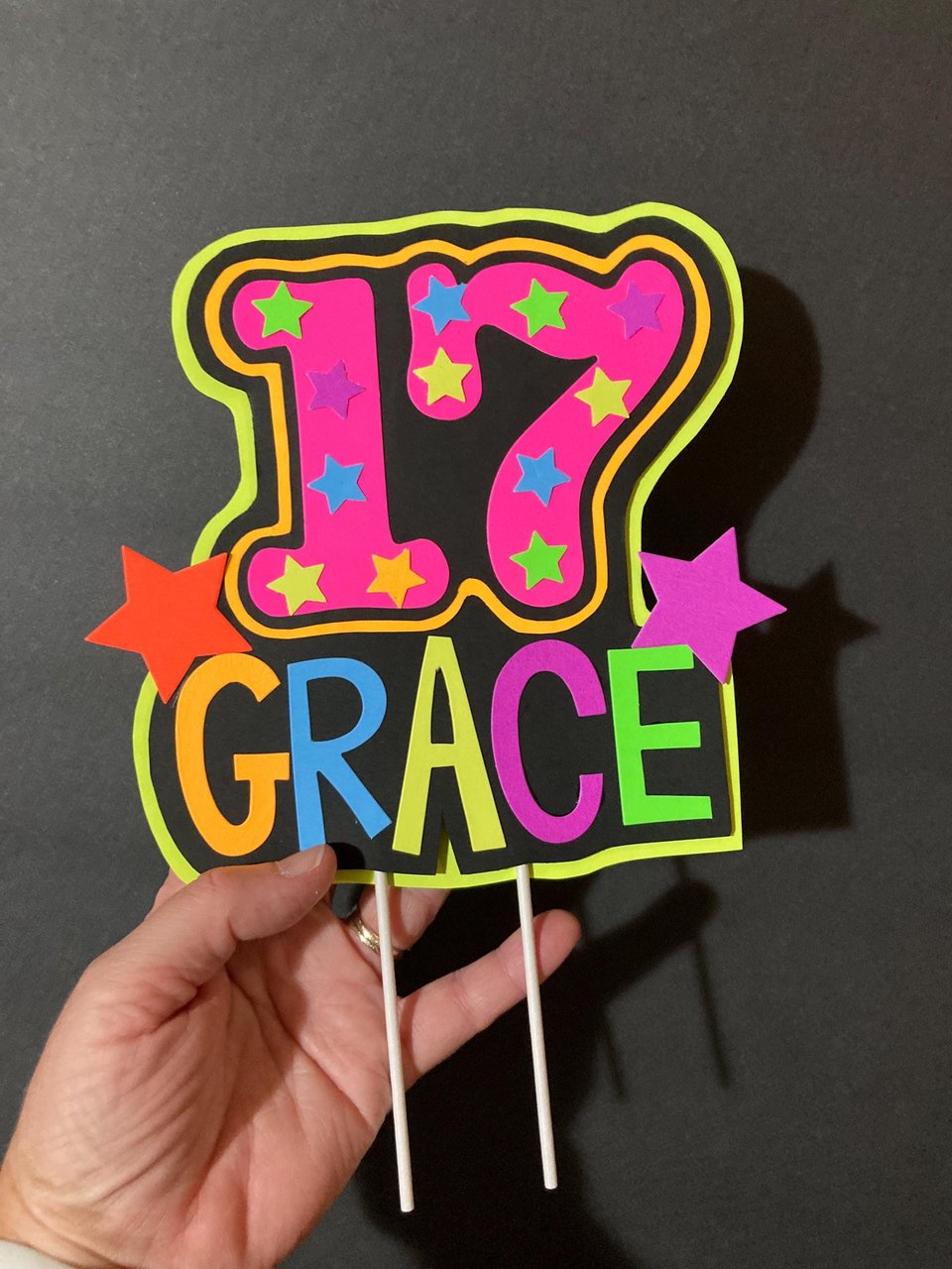 Personalized Birthday Neon Cake Topper, Glow Party Neon 17th Birthday Cake Decor, Name Age Birthday Decoration, UV Glow in the Dark Supplies