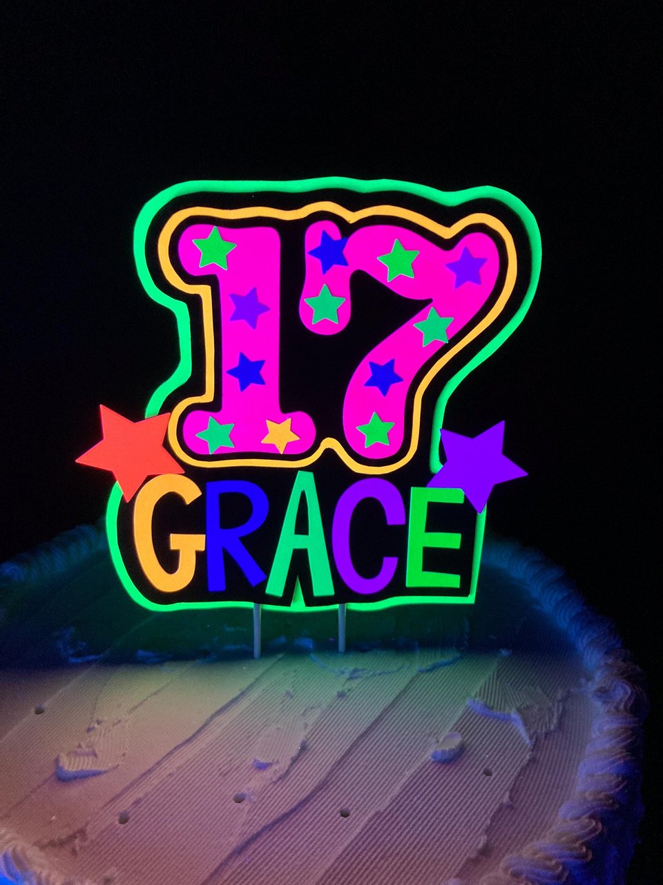 Personalized Birthday Neon Cake Topper, Glow Party Neon 17th Birthday Cake Decor, Name Age Birthday Decoration, UV Glow in the Dark Supplies