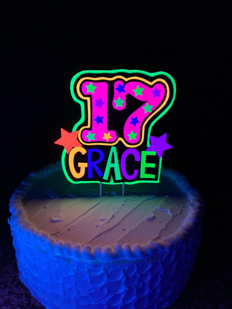 Personalized Birthday Neon Cake Topper, Glow Party Neon 17th Birthday Cake Decor, Name Age Birthday Decoration, UV Glow in the Dark Supplies
